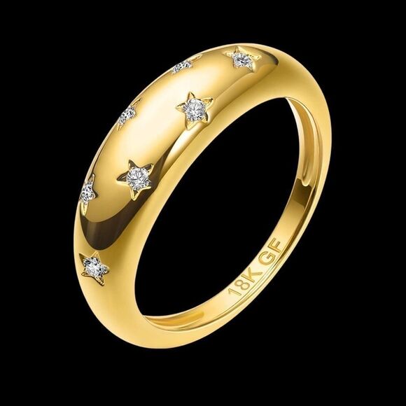18k Gold Filled CZ Star Dome Statement Ring - Picture 1 of 10
